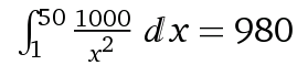 ecuación: integral sobre un conjunto típico de valores x, digamos 50